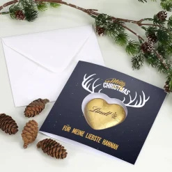 Karte Merry Christmas mit Lindt Schokoherz