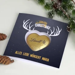Karte Merry Christmas mit Lindt Schokoherz
