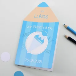 Karte zur Einschulung - Buntstift- mit Name und Datum