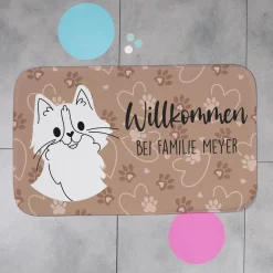 Katzenmatte personalisiert mit Wunschtext | Rutschfeste Napfunterlage für Katzen