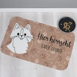Katzenmatte personalisiert mit Wunschtext | Rutschfeste Napfunterlage für Katzen