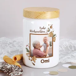 Keksdose mit Lebkuchenmotiv, Ihrem Foto und Wunschnamen bedruckt