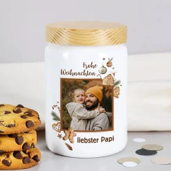 Keksdose mit Lebkuchenmotiv, Ihrem Foto und Wunschnamen bedruckt