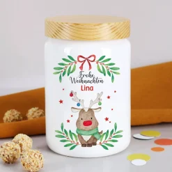 Keksdose mit Weihnachtsmotiv und Namensaufdruck