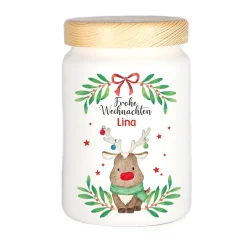 Keksdose mit Weihnachtsmotiv und Namensaufdruck