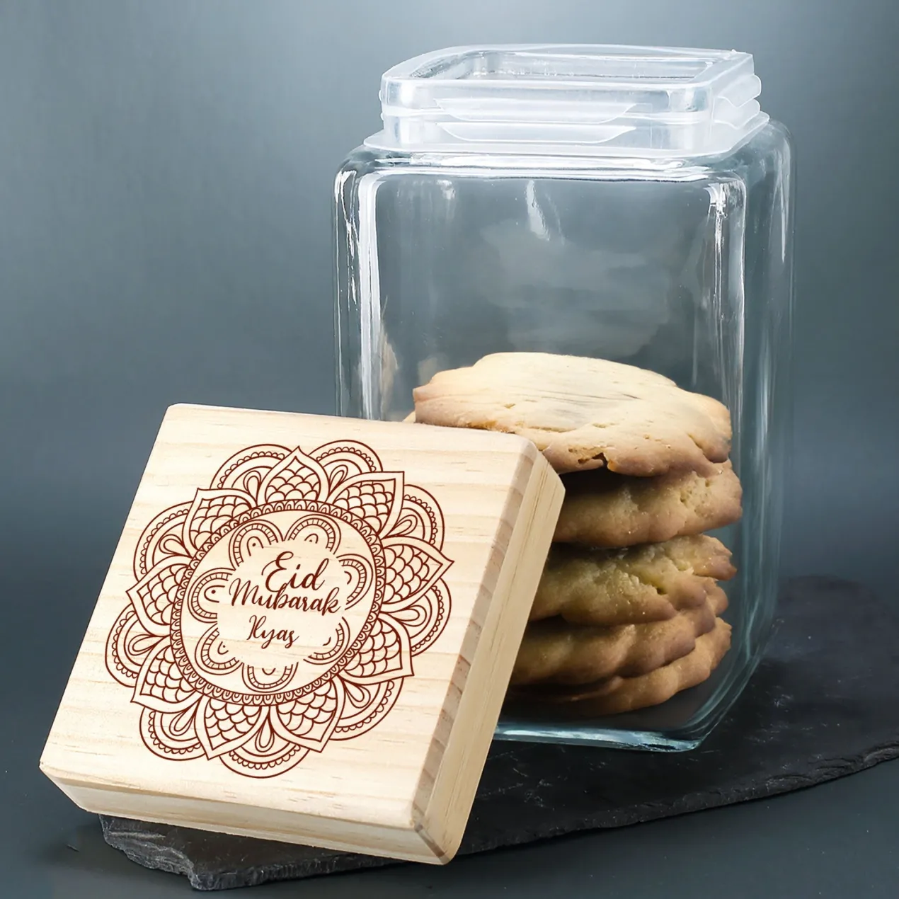 Keksdose / Vorratsglas „Eid Mubarak“ mit Wunschname für Ramadan & festliche Anlässe