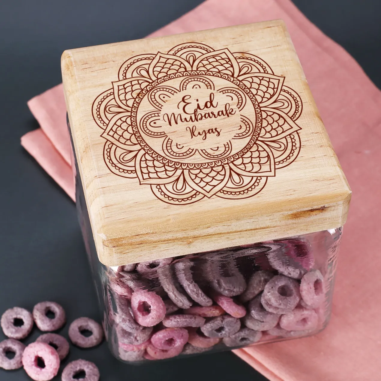 Keksdose / Vorratsglas „Eid Mubarak“ mit Wunschname für Ramadan & festliche Anlässe