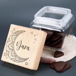 Keksdose / Vorratsglas „Mondsichel“ mit Wunschname für Ramadan & festliche Anlässe