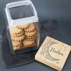 Keksdose / Vorratsglas „Mondsichel“ mit Wunschname für Ramadan & festliche Anlässe