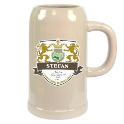 Keramik Bierkrug 'Löwen' personalisiert mit Name & Jahr | Steingut Bierglas 0,5 oder 1 Liter