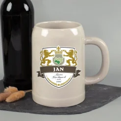 Keramik Bierkrug 'Löwen' personalisiert mit Name & Jahr | Steingut Bierglas 0,5 oder 1 Liter