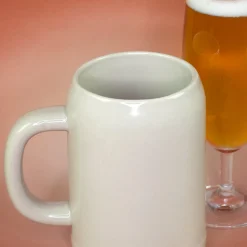 Keramik Bierkrug 'Papa Glück' als Geschenk für Väter | Steingut Bierglas 0,5 oder 1 Liter