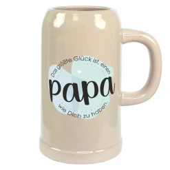 Keramik Bierkrug 'Papa Glück' als Geschenk für Väter | Steingut Bierglas 0,5 oder 1 Liter