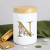 Keramikdose mit Rosen-Monogramm und Name