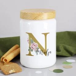 Keramikdose mit Rosen-Monogramm und Name
