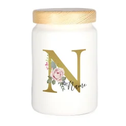 Keramikdose mit Rosen-Monogramm und Name