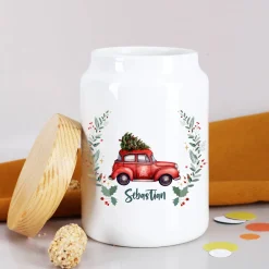 Keramikdose mit weihnachtlichem Motiv und Wunschname