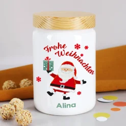 Keramikdose mit Weihnachtsmannmotiv und Personalisierung