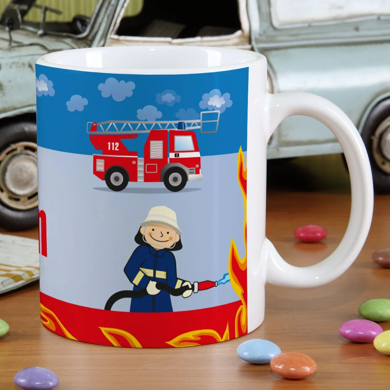 Keramiktasse mit Feuerwehr und Name bedruckt