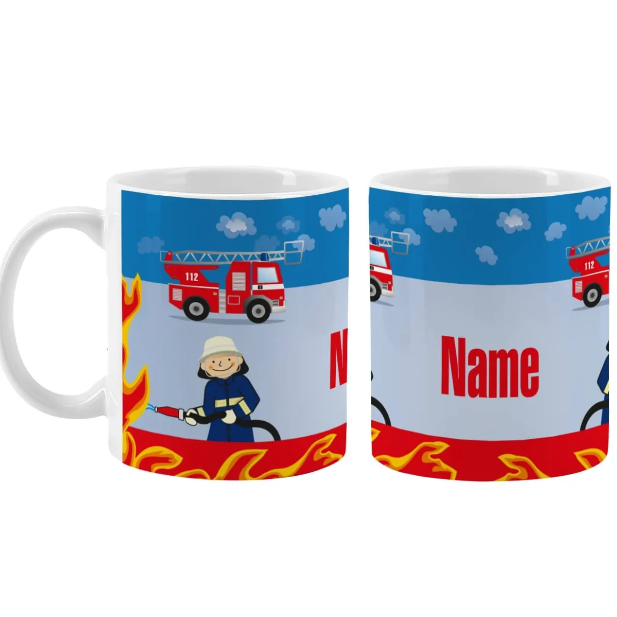 Keramiktasse mit Feuerwehr und Name bedruckt