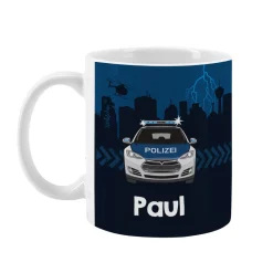 Keramiktasse mit Polizeiauto und Name