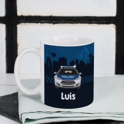Keramiktasse mit Polizeiauto und Name