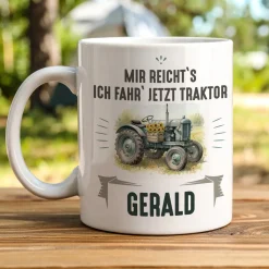 Keramiktasse mit Retro Traktor Motiv | Personalisiertes Geschenk für Treckerfreunde