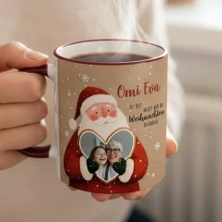 Keramiktasse mit Weihnachtsmann & Foto im Lebkuchenherz | Personalisiert mit Name zu Weihnachten