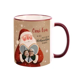Keramiktasse mit Weihnachtsmann & Foto im Lebkuchenherz | Personalisiert mit Name zu Weihnachten