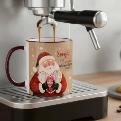 Keramiktasse mit Weihnachtsmann & Foto im Lebkuchenherz | Personalisiert mit Name zu Weihnachten