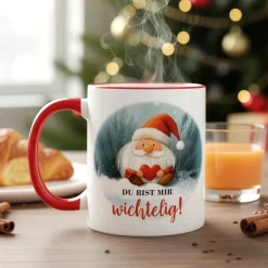 Keramiktasse mit Wichtel & Spruch 'Du bist mir wichtelig!' | Wichtelgeschenk zu Weihnachten