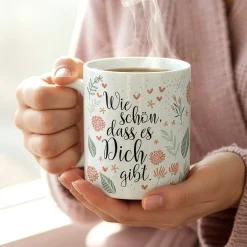 Keramik Tasse - Wie schön, dass es Dich gibt | Geschenk zum Geburtstag, Muttertag oder als Dankeschön