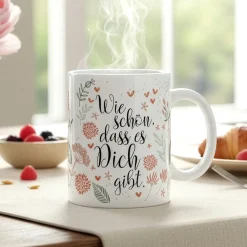 Keramik Tasse - Wie schön, dass es Dich gibt | Geschenk zum Geburtstag, Muttertag oder als Dankeschön