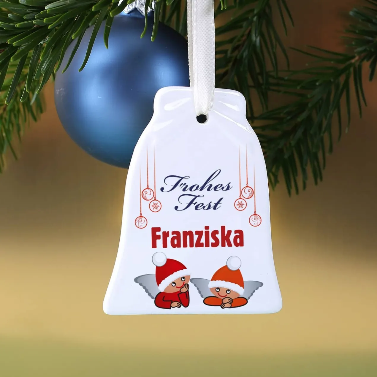 Keramikweihnachtsglocke -Engel- mit Namensaufdruck