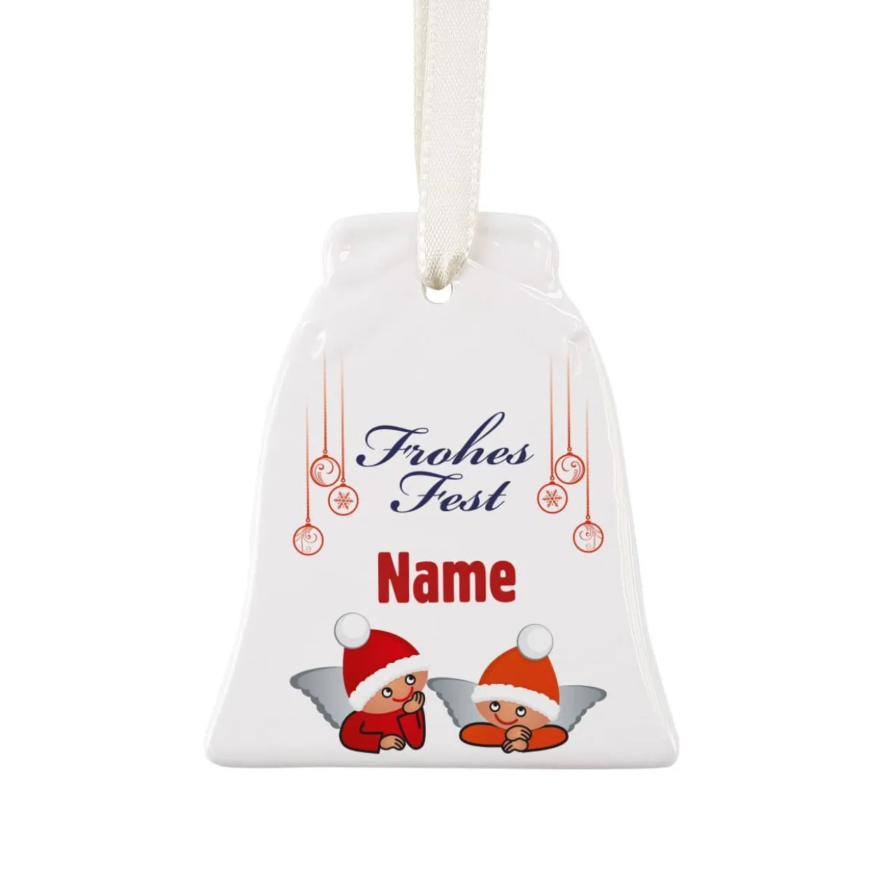 Keramikweihnachtsglocke -Engel- mit Namensaufdruck