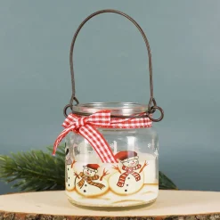 Kerze im Glas mit Metallbügel - Schneemann