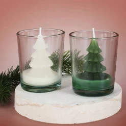 Kerze im Glas Weihnachtsbaum - weiß oder grün