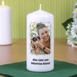 Kerze mit Foto und Wunschtext