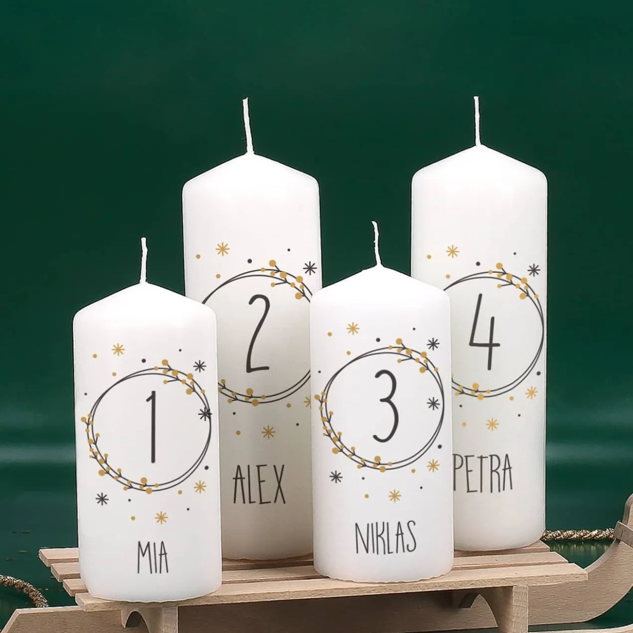 Kerzen für den Adventskranz mit Wunschtexten