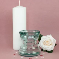 Kerzenhalter aus Glas handgearbeitet | Kerzenständer aus 100% recyceltem Glas für Stumpenkerzen