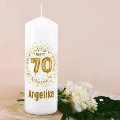 Kerze zum 70. Geburtstag mit Ihrem Namen persönlich bedruckt