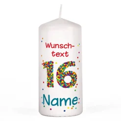 Kerze zum 16. Geburtstag mit Name und Wunschtext