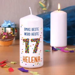 Kerze zum 17. Geburtstag mit Name und Wunschtext