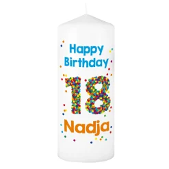 Kerze zum 18. Geburtstag mit Name und Wunschtext