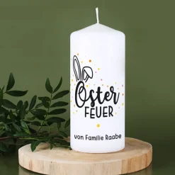 Kerze zu Ostern mit Osterfeuer-Aufdruck und Ihrem Wunschtext