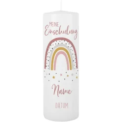 Kerze zur Einschulung mit Regenbogen für Mädchen