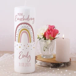 Kerze zur Einschulung mit Regenbogen für Mädchen