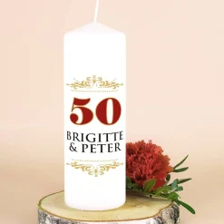 Kerze zur Goldenen Hochzeit mit Namen des Paares