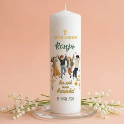 Kerze zur 1. Heiligen Kommunion personalisiert mit Name & Datum | 25cm | Ihr seid meine Freunde!