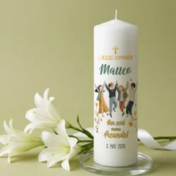 Kerze zur 1. Heiligen Kommunion personalisiert mit Name & Datum | 25cm | Ihr seid meine Freunde!
